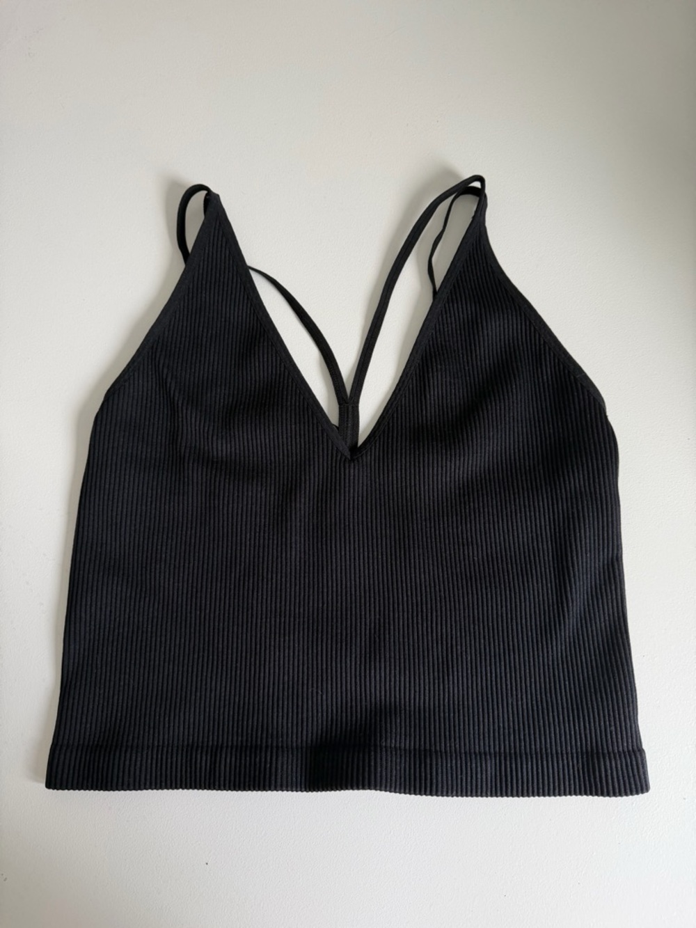 Dynamite Black Ribbed V-Neck Double-Strap Crop Top